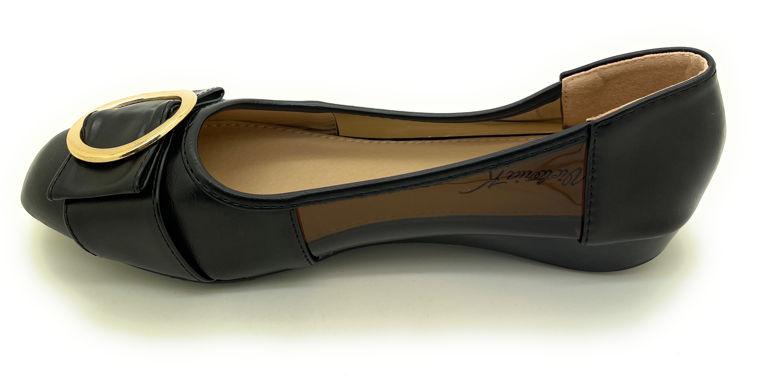 Women’s Dress Flats with Gold Buckle Accent – Square Toe Slip-On Shoes – Stylish Low Heel Comfortable Casual or Office Flats for Work, Travel, and Everyday Wear