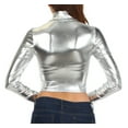 thumbnail image 2 of Sakkas Metallic Liquid Mock Neck Turtleneck Long Sleeve Crop Top - Made in USA - Silver - Large, 2 of 6