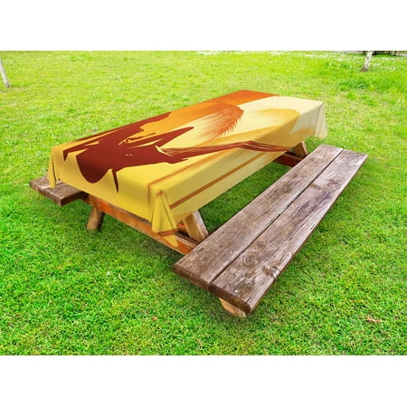Hammock Table Beach Outdoor Tablecloth, Silhouette of Sexy Woman Lying in a Hammock at Majestic Sunset View Dream Print, Decorative Washable Fabric Picnic Tablecloth, 58 X 104 Inches, Burnt Orange, by Ambesonne ()