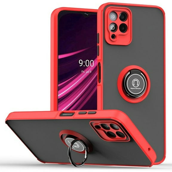 Transparent Hybrid Case with Ring Grip for T-Mobile REVVL 6 Pro 5G - Red