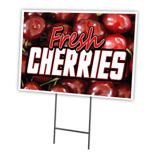 FRESH CHERRIES 18"x24" Yard Sign & Stake | Advertise Your Business | Stake Included Image On Front Only | Made in The USA