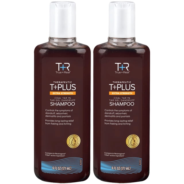 Champú True+Real Coal Tar Therapeutic Plus, gel de alquitrán, 180 ml, paquete de 2