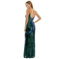 thumbnail image 2 of Next Up Juniors Black Green Sequined V-Neck Scoop-Back Gown Dress, 2 of 4