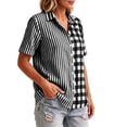 thumbnail image 5 of Button Down Shirts for Women Collared Shirt Short Sleeve Plaid Stripe Patchwor Linen Summer Tops, 5 of 6