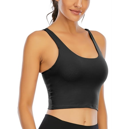 

FANNYC Sports Bra for Women Criss-Cross Back Strappy Longline Sports Bras Medium Support Yoga Workout Bra with Removable Cups