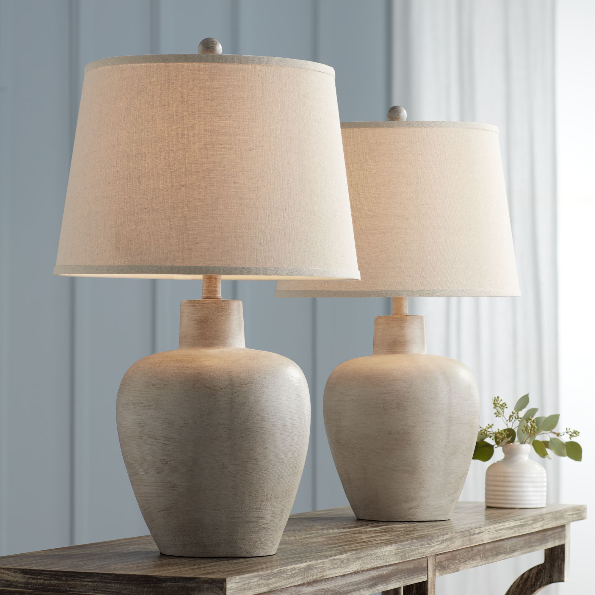 Table Lamp 27 in Ceramic Bedside Light Espresso Silver Linen Shade 3-Way Switch 