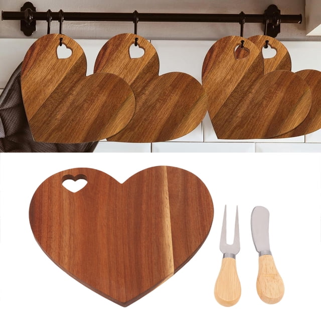 Plato Con Forma De Corazón, Tabla De Queso Y Tenedor Para Mantequilla, Juego De Cortador, Tabla De Pan De Charcutería De Madera, Plato Con Orificio Para Colgar Para Cocina