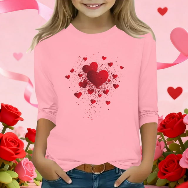 Blusas y camisas de manga larga con cuello redondo y estampado infantil, manga 3/4/cuello redondo tres cuartos, camisa y top para niños, top de poliéster para niños