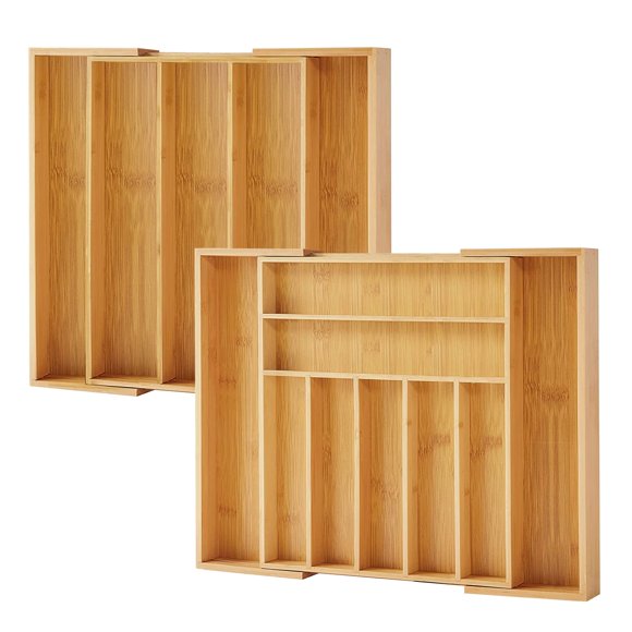 Organizador de cajones Purawood Bamboo expandible, paquete de 2