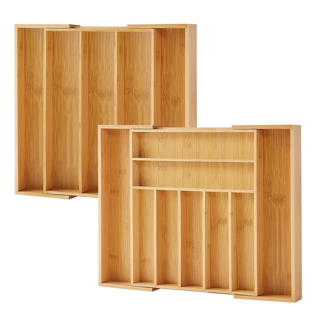 Organizador de cajones Purawood Bamboo expandible, paquete de 2