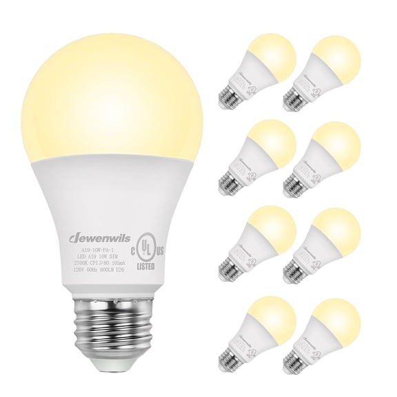 DEWENWILS Dimmable LED Light Bulbs 60W Equivalent 800 Lumen 2700K Warm White, 10W LED Bulbs E26 Medium Base, UL Listed 8-Pack