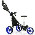 thumbnail image 1 of Gymax 3-Wheel Foldable Golf Push Pull Cart Trolley w/ Seat Adjustable Handle Blue, 1 of 10