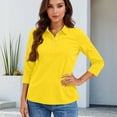 thumbnail image 2 of Bbyeadc Polo Shirts for Women 3/4 Length Sleeve Solid Color Polo Shirt Collared Slim Top Classic Going Out Shirt,Yellow(S), 2 of 5