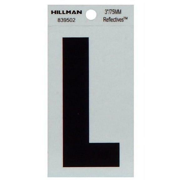 Hillman Group 839502 3 in. Black & Silver Reflective Mylar Square Cut Self Adhesive Letter - L