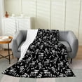 thumbnail image 2 of Halloween Theme Flannel Fleece Throw Blanket 40"x50" Kids Dog Skull Pattern Plush Blanket for Boys Girls Teens Cat Bones Fuzzy Blanket Boho Fish Gothic Bones All Season Bed Blanket, 2 of 6