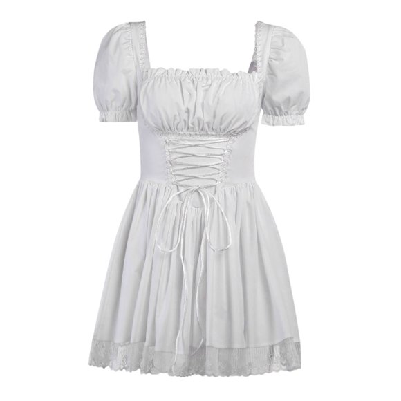 Lucakuins - Vestido corto de encaje con mangas abullonadas para mujer Lucakuins moda
