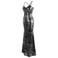 thumbnail image 5 of Angel-fashions Women's Spaghetti Strap Leopard Evening Dress Vintage Sequin Sleeveless V Neck Open Back Lace Up Bodycon Cocktail Evening Party Prom Gown Mermaid Maxi Long Cami Dresses Large Silver, 5 of 7