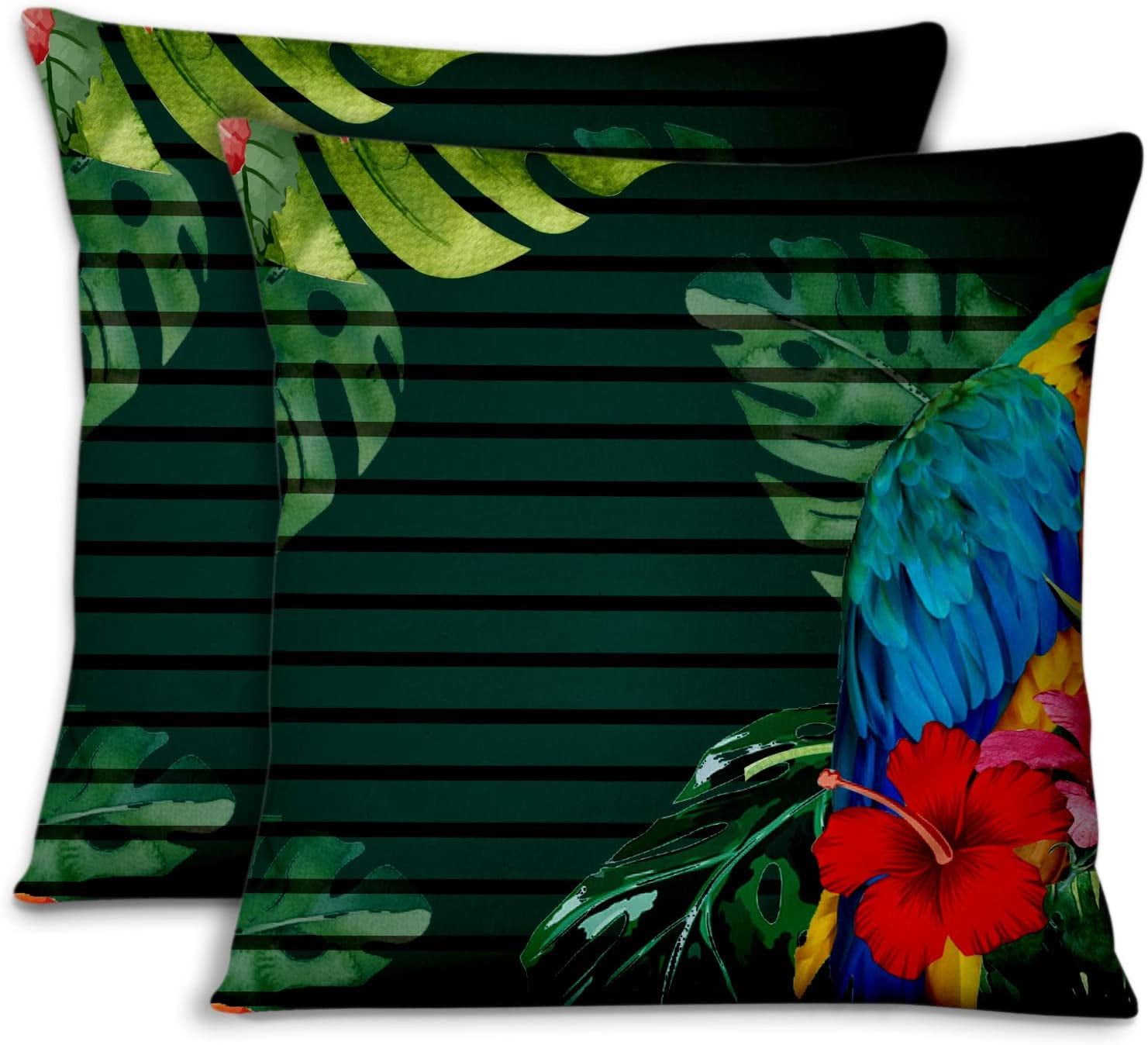S4Sassy Square Cotton Poplin 2 Pcs Floral & Bird Print Beige Cushion Cover Throw 
