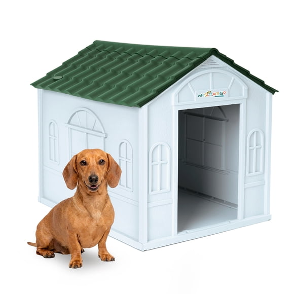 Casa para Perro Chico MascoAmigo para Exterior Térmica con ventilación, Resistente a la Intemperie con Techo Triangular para Lluvia, Verde