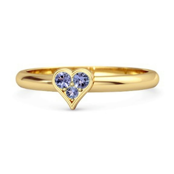 Sparkling Heart Shaped 0.60 Ct Tanzanite 925 Sterling Silver Gold Vermeil Women Valentines Day Gifts Ring
