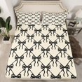 thumbnail image 2 of Feelyou Fashion Black Ribbon Twin Sheet Sets for Teens, Chic Stripes Bowknot Twin Fitted Sheet, Kawaii Cartoon Bow Flat Sheet, Lightweight Room Decor, 3 Pieces, 2 of 7