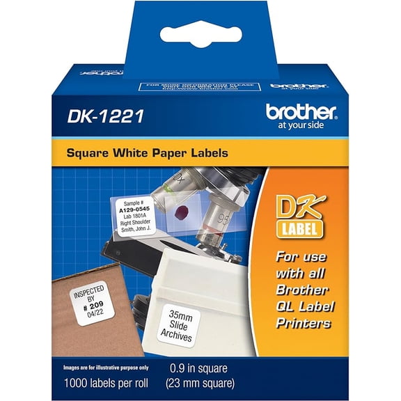 Brother DK1221 Square Paper Labels, 1000 Labels, White