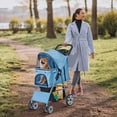 thumbnail image 6 of Wubio 4 Wheels Pet Stroller, Foldable Dog Cat Stroller for Small Medium Dogs Cats, Travel Carrier with Storage Basket and Cup Holder, Waterproof and Lightweight (Blue), 6 of 16