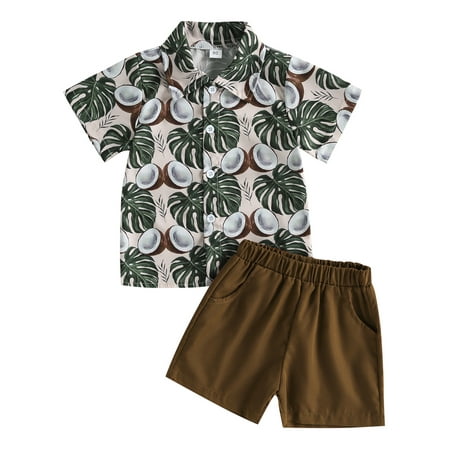

Musuos Baby Boys Gentleman Suit Coconut Tree Button Down Shirt Tops Elastic Waist Shorts