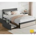 thumbnail image 1 of Jojoka Upholstered Bed Frame with 2 Storage Drawers, Linen Headboard & Footboard, Steel Slat Support, No Box Spring Needed, 1 of 6