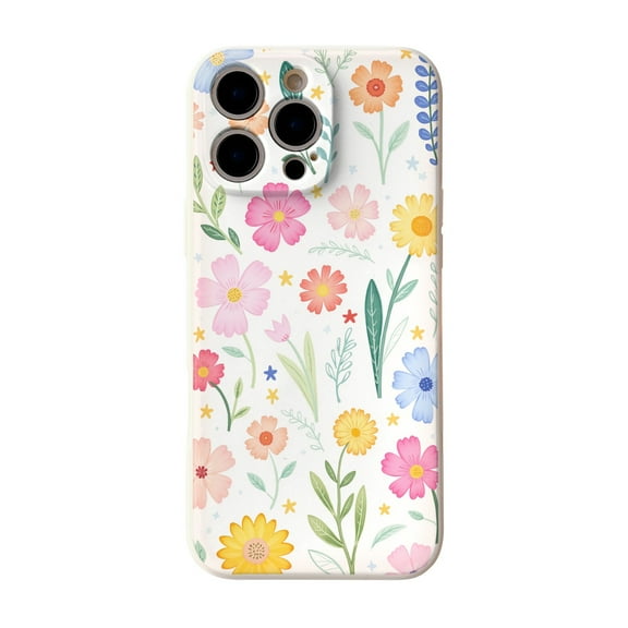 SKLYDDI Multicolor Vibrant Floral & Star for iPhone 16 Pro Max Case - Watercolor Style Garden Scene, TPU, Flexible, Aesthetic Cute
