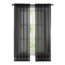Crushed Voile Sheer Rod Pocket Curtain Panel, 40" x 79", Single Curtain Panel,Black