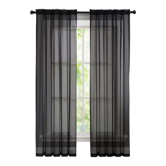 Crushed Voile Sheer Rod Pocket Curtain Panel, 40" x 79", Single Curtain Panel,Black