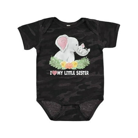 

Inktastic I Love My Little Sister Elephant Family with Flowers Boys or Girls Baby Bodysuit