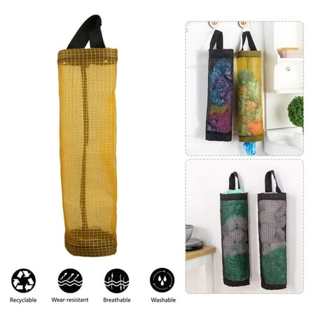 - Plastic Dispenser Bag Holder Polyester Grocery Bag Holder Foldable Breathable Washable Hanging Mesh Garbage Bag Organizer for Kitchen Plastic Bag Storage Yellow/Black