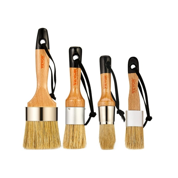 VEVOR Chalk Wax Paint Brush, 4 Piece Wax Paint Brush, Chalk Paint Brushes for Furniture, Acrylic Paint,Milk Paint,Home Decor, Natural Bristle Round Oval Chalk Paint Brush for All Painting