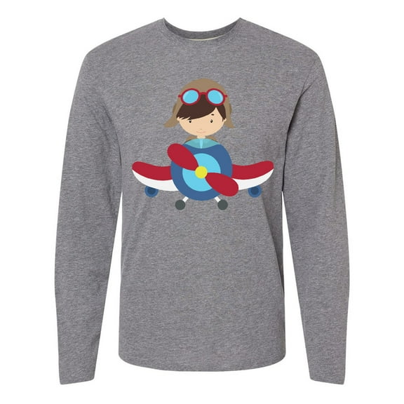 Inktastic Pilot Boy, Boy With Brown Hair, Boy In Airplane Long Sleeve T-Shirt