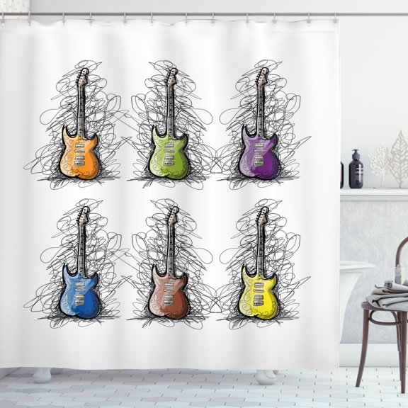 Ambesonne Music Shower Curtain, Guitar Collage for Teens, 69"Wx84"L, Multicolor