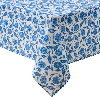 Mainstays by Becky G. & Alejandra Fabric Tablecloth, Blue Floral, 60" x 84"