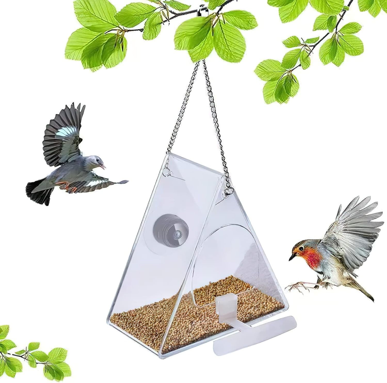 Smart Bird Feeder with Camera Window Bird Feeder with 1080P Night Version Camera, Hanging Wild Bird Feeder House for Outside Wild Birds for Birds Lover
