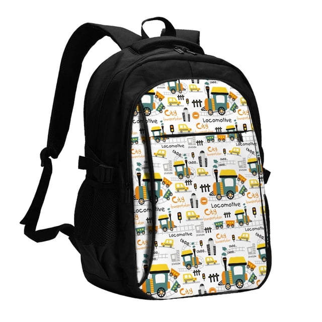 Disketp Transportation Cartoon Mochila de Viaje Estampada para Laptop con Puerto de Carga USB, Mochila Impermeable para Computadora – Regalo para Hombres y Mujeres