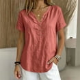 thumbnail image 6 of biudgviw Summer Tops for Women Short Sleeve Henley Shirts Cotton Linen Casual V Neck T-Shirt with Buttons Beach Vacation Clothes, 6 of 6