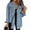 Blue, variant on Stichou Denim Jackets for Women Trendy Oversized Button Up Frayed Hem Shacket Long Sleeve Denim Jean Jacket Purple XL