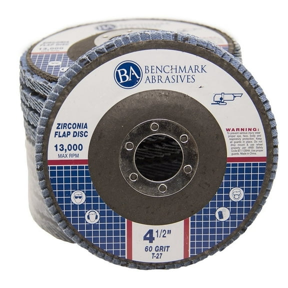 Benchmark Abrasives 4.5" x 7/8" Premium Zirconia Flap Discs Grinding Wheels Type 27 - 10 Pack (60 Grit)