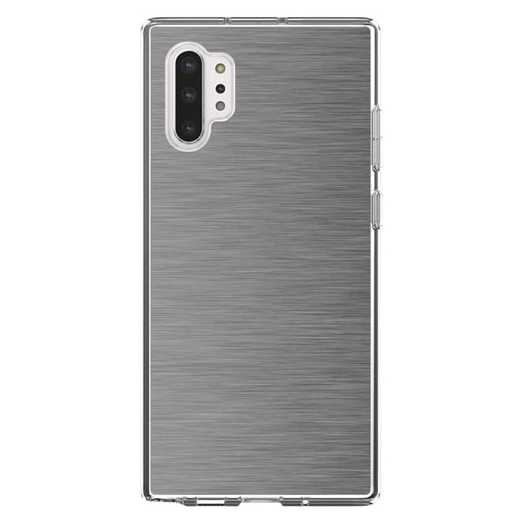 DistinctInk Clear Shockproof Hybrid Case for Galaxy Note 10 PLUS (6.8" Screen) - TPU Bumper, Acrylic Back, Tempered Glass Screen Protector - Grey Silver Stainless Steel Image - Printed Stainless