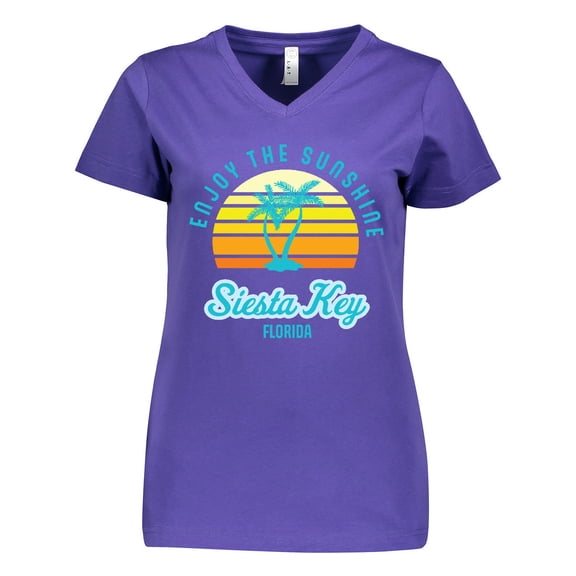 Inktastic Summer Enjoy the Sunshine Siesta Key Florida in Blue Women's V-Neck T-Shirt
