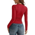 thumbnail image 4 of 2024 Women's V Neck Long Sleeve Basic T-Shirt - Slim Fit, Polyester Spandex, Daily Office, 4 of 6