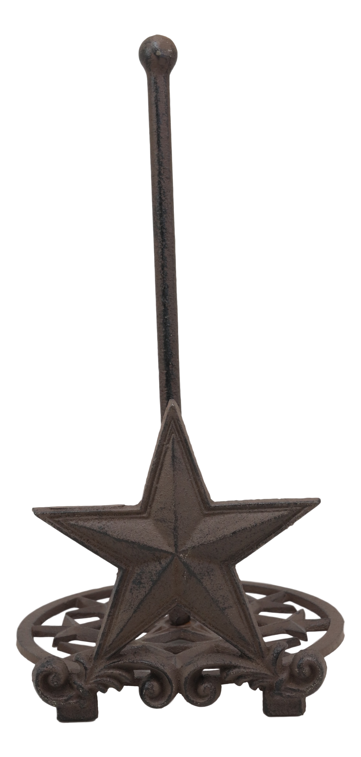 Metal Vintage Rustic Western Star & Scroll Art Paper Towel Holder Display Stand