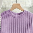 thumbnail image 6 of Generic Fall Clothes For Kids Girls Big 2024 Autumn Winter New Long Sleeve Solid Color Stripe Top Flared Pants Set for Cute Casual Soft Comfortable Breathable(10 Years,Purple), 6 of 9