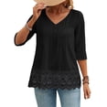 thumbnail image 2 of Bixock 3/4 Length Sleeve Women's Tops,Casual Tops for Women,Blouse for Women Hollow Out Embroidery Lace Casual Blouse Tops, 2 of 6