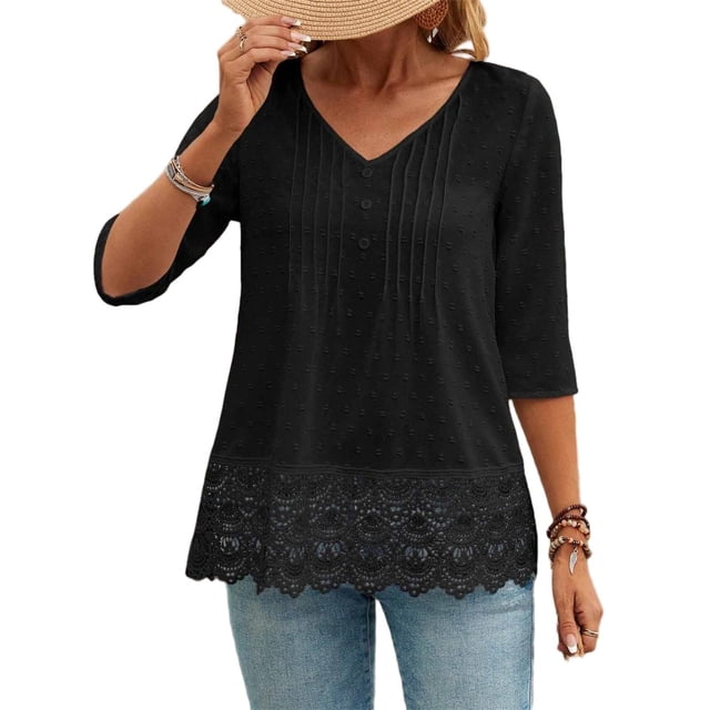 Camisas Y Tops de Verano de Mujer Estilo Bosque Francés Camisa de Bordado Hueco Cuello Redondo de Poliéster Camisas de Manga Corta para Mujeres Verano